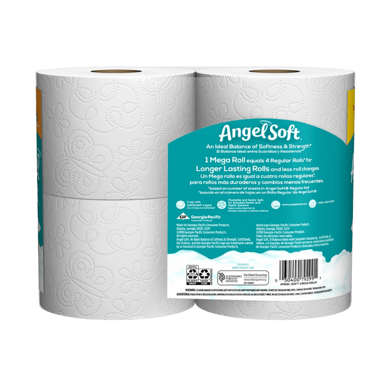 Angel Soft, Angel Soft Toilet Paper 4 Rolls 429 sheet 45 ft.