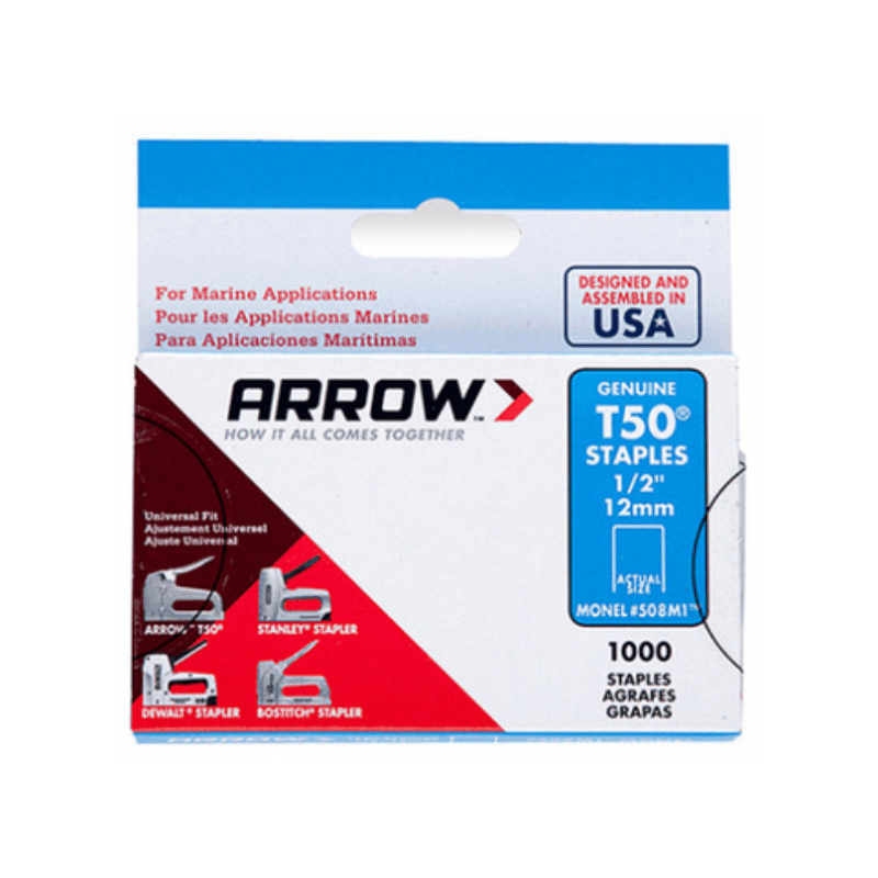 Arrow, Arrow Fastener T50 3/8 in. W x 1/2 in. L 18 Ga. Flat Crown Heavy Duty Staples 1000 pk