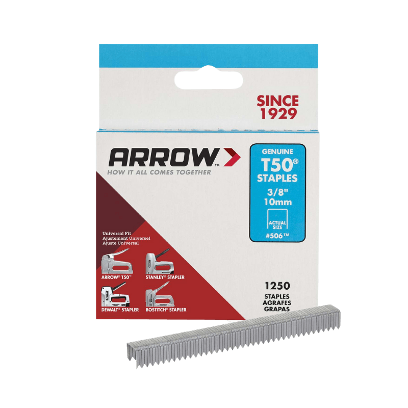 Arrow, Arrow T50 Flat Crown Heavy-Duty Staples 3/8" x 3/8" 1250-Pack.