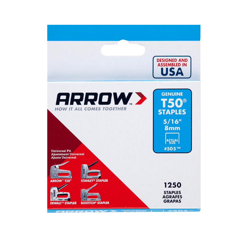 Arrow, Arrow T50 Heavy Duty Crown Staples 3/8" x 5/16" 1250-Pack.