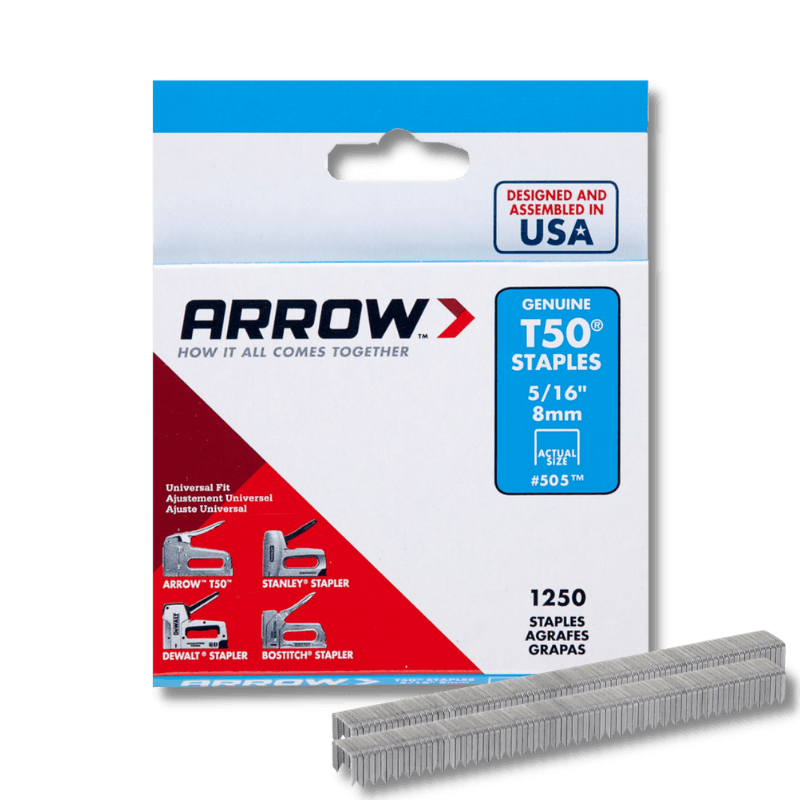 Arrow, Arrow T50 Heavy Duty Crown Staples 3/8" x 5/16" 1250-Pack.