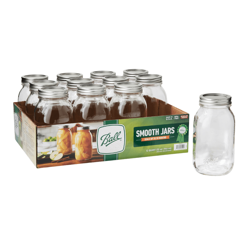 Ball®, Ball Smooth Sided Regular Mouth Canning Jar 1 qt. 12-pack.