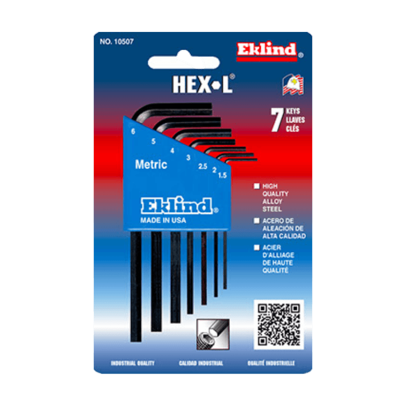 Eklind Tool, Eklind Short Arm Hex L-Key Set Metric 7-pack.