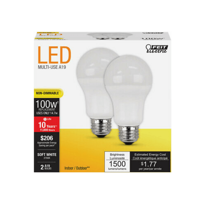 Feit, FEIT Electric LED Bulb Soft White 100 Watt Equivalence 2-Pack.