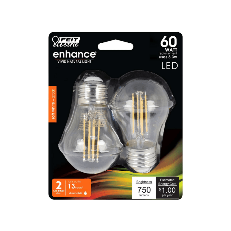 Feit, Feit Electric A15 E26 (Medium) LED Bulb Soft White 60 Watt Equivalence 2-Pack.