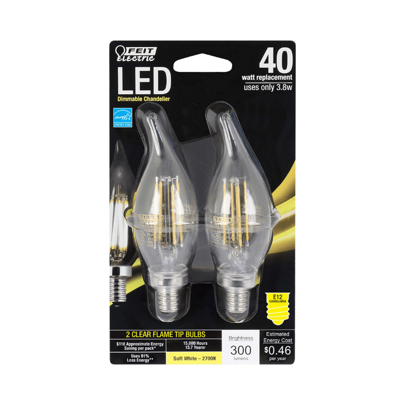 Feit, Feit Electric Candelabra LED Bulb Soft White 40 Watt Equivalence 2-Pack.