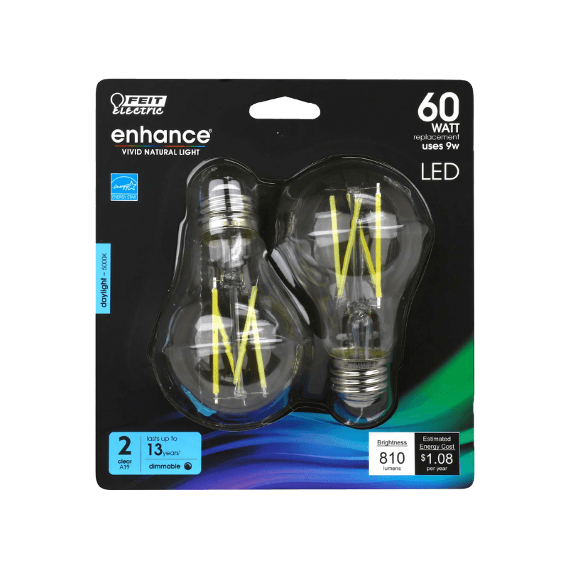 Feit, Feit Electric Enhance Filament LED Bulb Daylight 60 Watt 2-Pack.