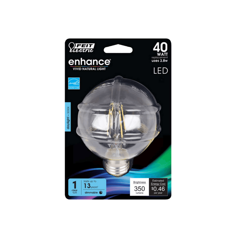 Feit, Feit Electric Enhance G25 E26 (Medium) Filament LED Bulb Daylight 40 Watt Equivalence