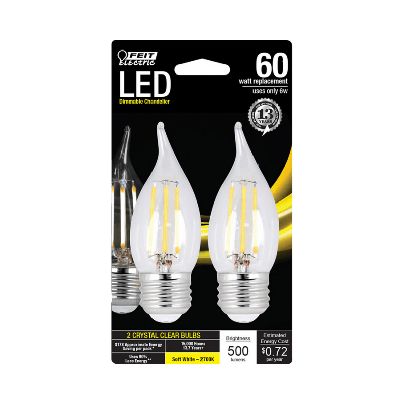 Feit, Feit Electric Enhance (Medium) Filament LED Bulb Soft White 60 Watt Equivalence 2-Pack.