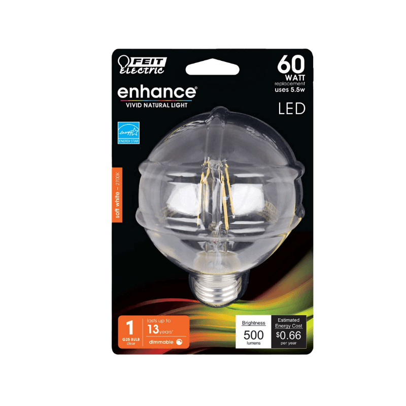 Feit, Feit Electric G25 E26 (Medium) Filament LED Bulb Natural Light