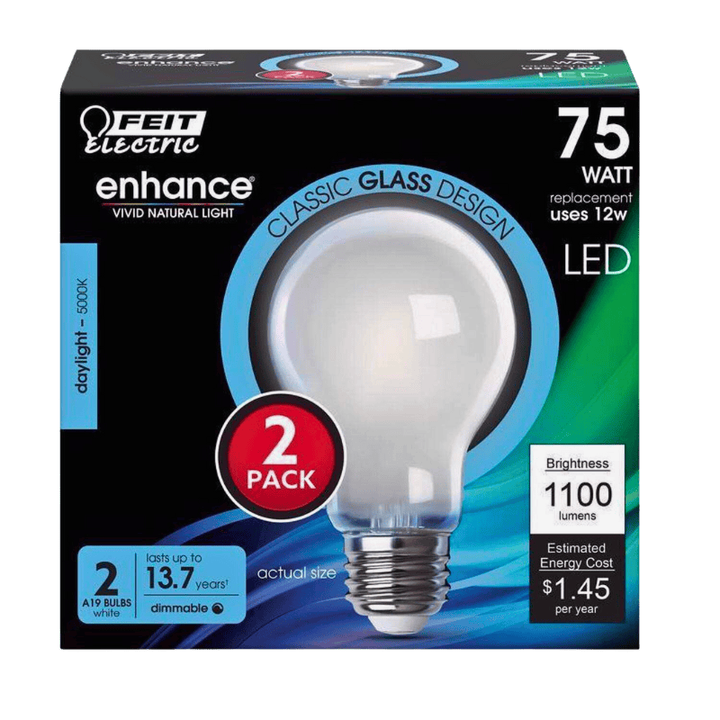 Feit, Feit Enhance Daylight LED Bulb 75 Watt Equivalence A19 E26 2-Pack.