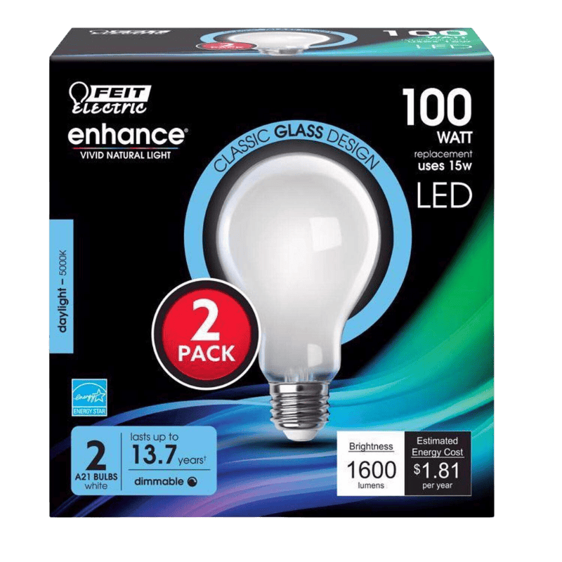 Feit, Feit Enhance LED Bulb Daylight 100 Watt Equivalence A21 E26 2-Pack.