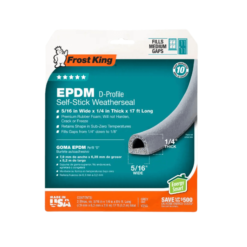 Frost King, Frost King Gray EPDM Rubber Foam Weather Stripping Tape For Doors and Windows 17'  X 1/4"