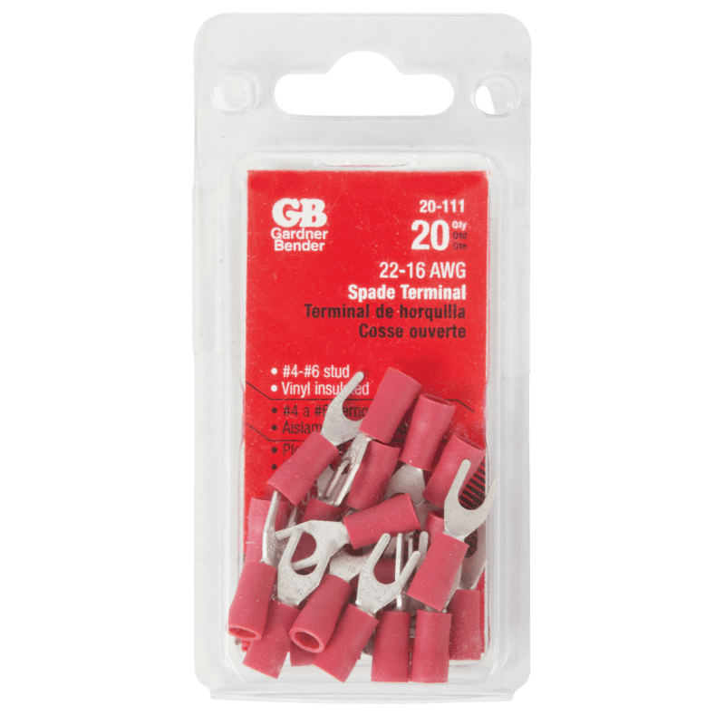 Gardner Bender, Gardner Bender Insulated Wire Spade Terminal Red 22-18 Ga. 20-Pack.