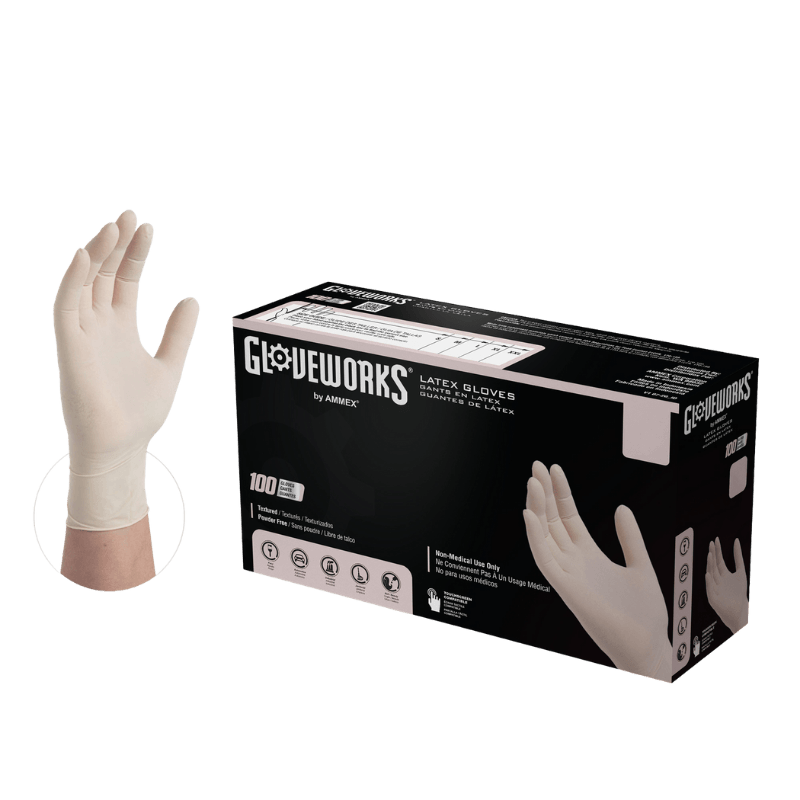 Gloveworks, Gloveworks Latex Disposable Gloves Medium Ivory Powder Free 100-pack.