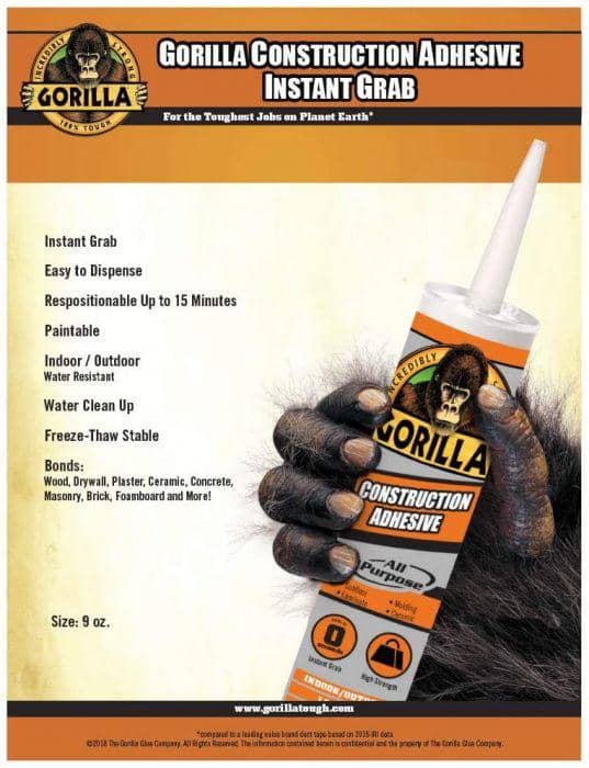 Gorilla, Gorilla Construction Adhesive All Purpose 9 oz.