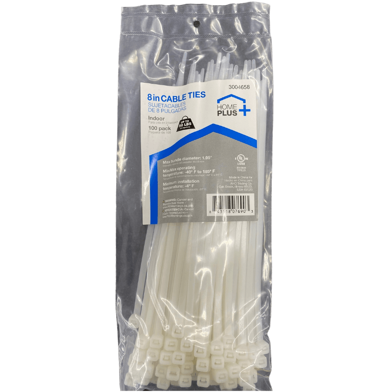 Home Plus, Home Plus White Cable Tie 8" 100-Pack.