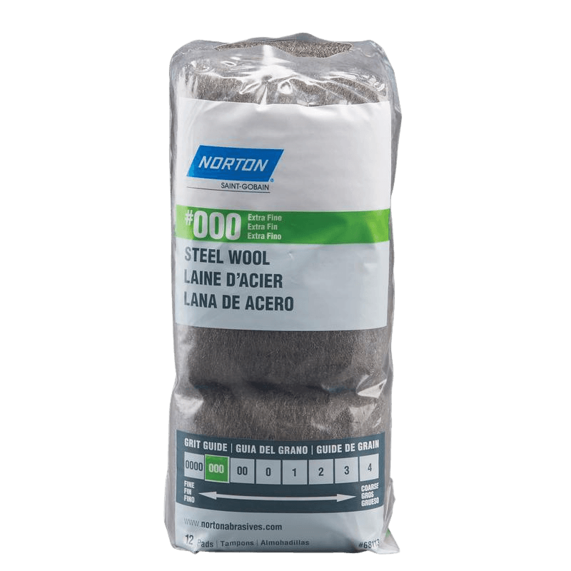 Norton, Norton 000 Grade Extra Fine Steel Wool Pad 12-pack.