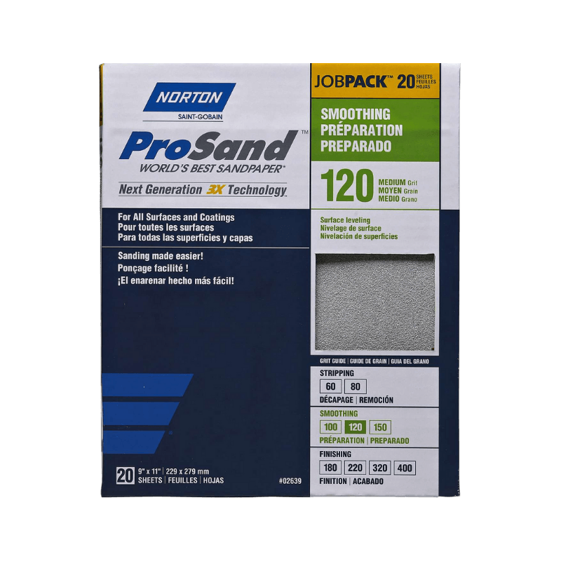 Norton, Norton ProSand 120 Grit Aluminum Oxide Sandpaper 11 in. L x 9 in.  20-Pack