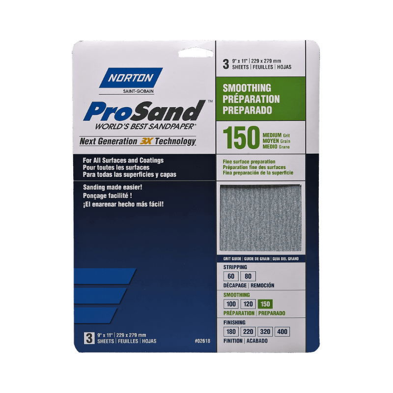 Norton, Norton ProSand Sandpaper 150-Grit 11" x 9" 3-Pack.