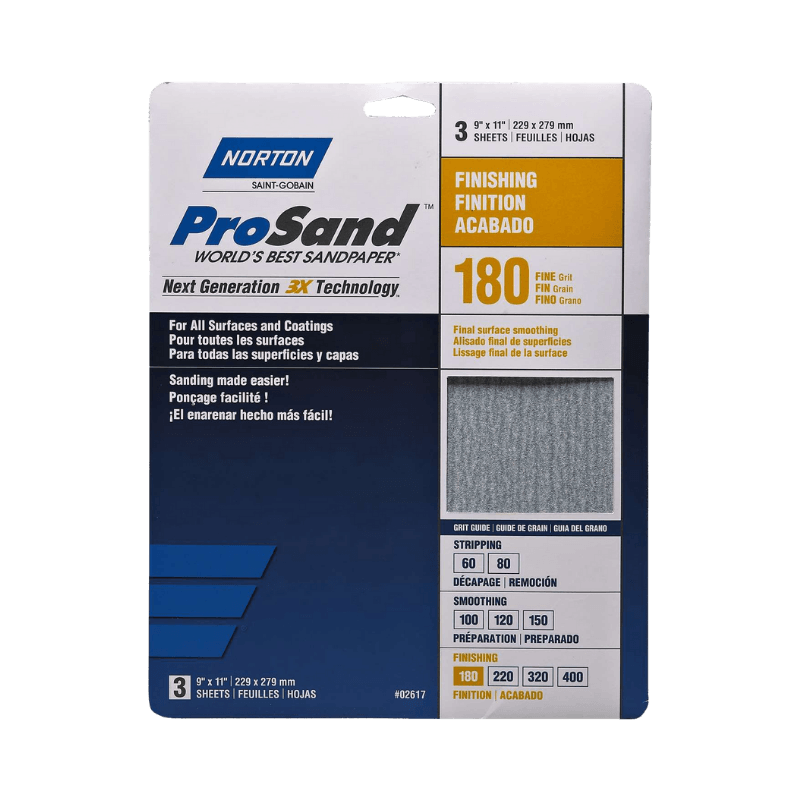 Norton, Norton ProSand Sandpaper 180-Grit 11"x 9" 3-Pack.