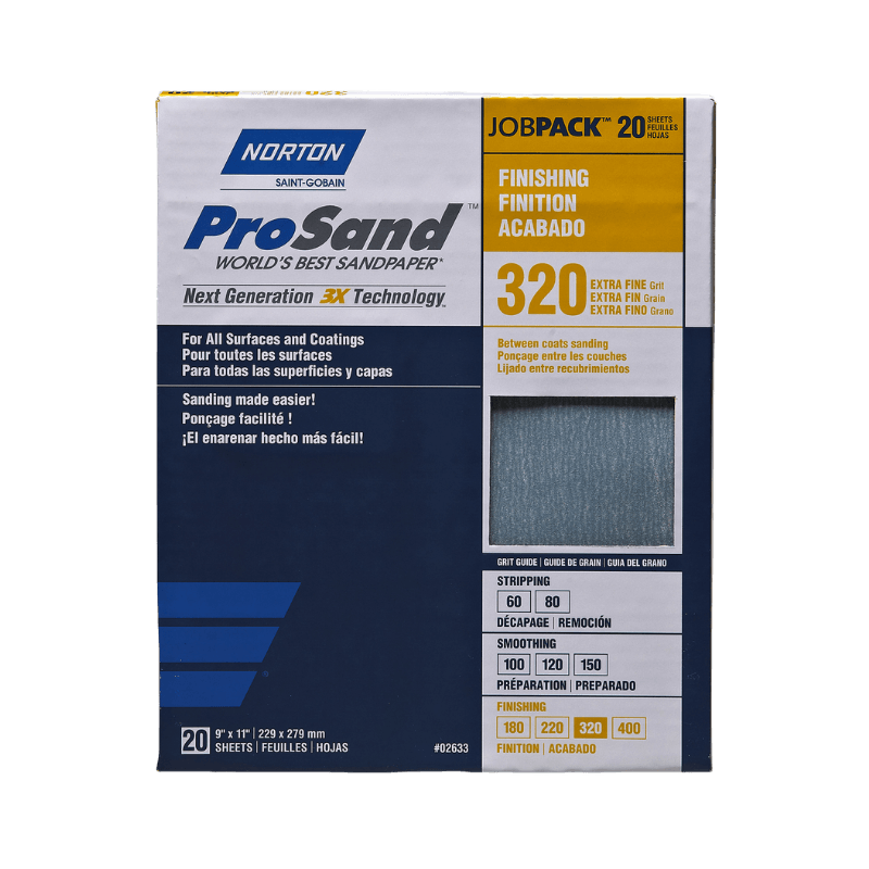 Norton, Norton ProSand Sandpaper 320 Grit 11" x 9" 20-Pack.