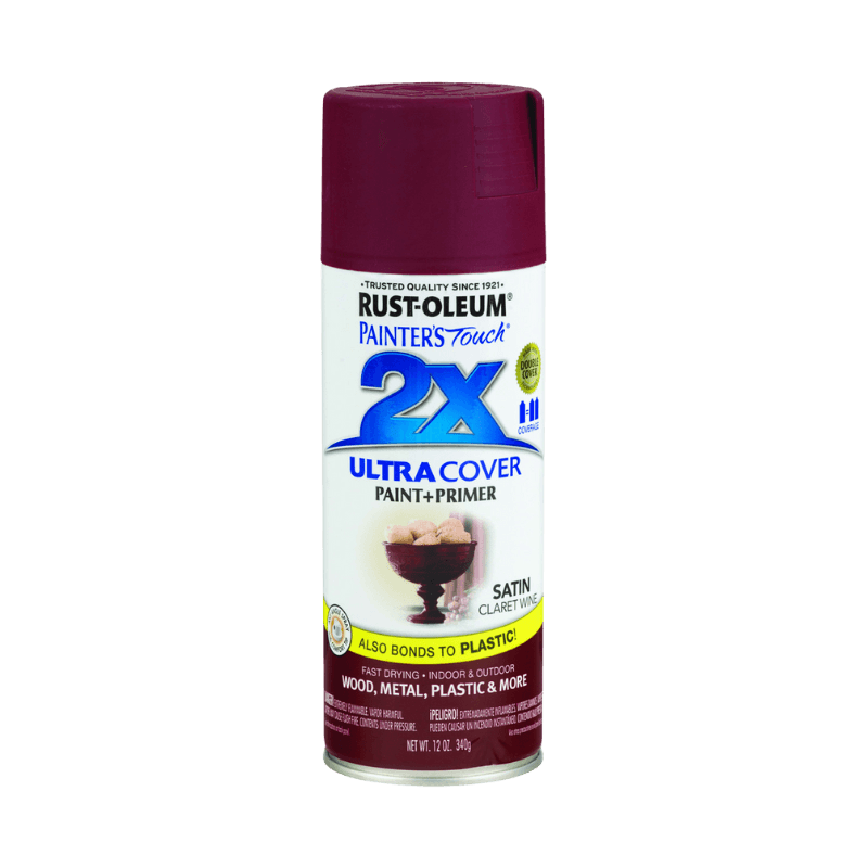 Rust-Oleum, Rust-Oleum 2X Satin Claret Wine Paint+Primer Spray Paint 12 oz.