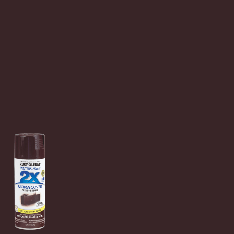 Rust-Oleum, Rust-Oleum 2X Ultra Cover Gloss Kona Brown Paint+Primer Spray Paint 12 oz.