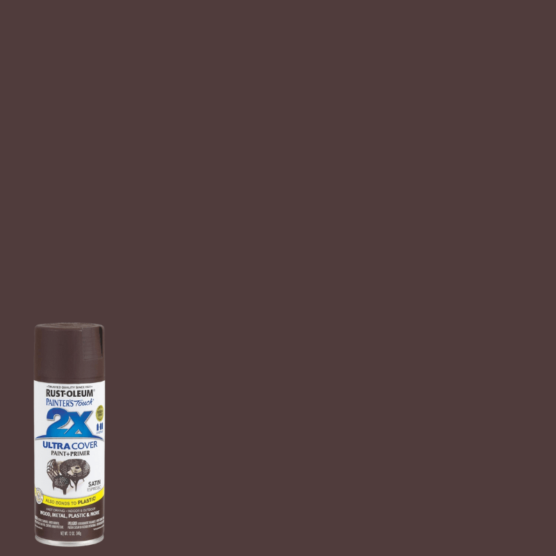 Rust-Oleum, Rust-Oleum 2X Ultra Cover Satin Espresso Paint+Primer Spray Paint 12 oz.