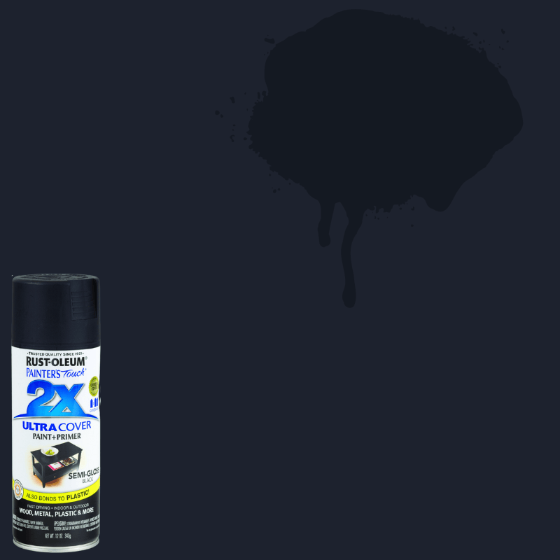 Rust-Oleum, Rust-Oleum Painter's Touch 2X Semi-Gloss Black Spray Paint+Primer 12 oz.