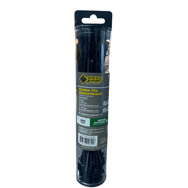 Steel Grip, Steel Grip Black Cable Tie 4" and 8" 200-Pack.